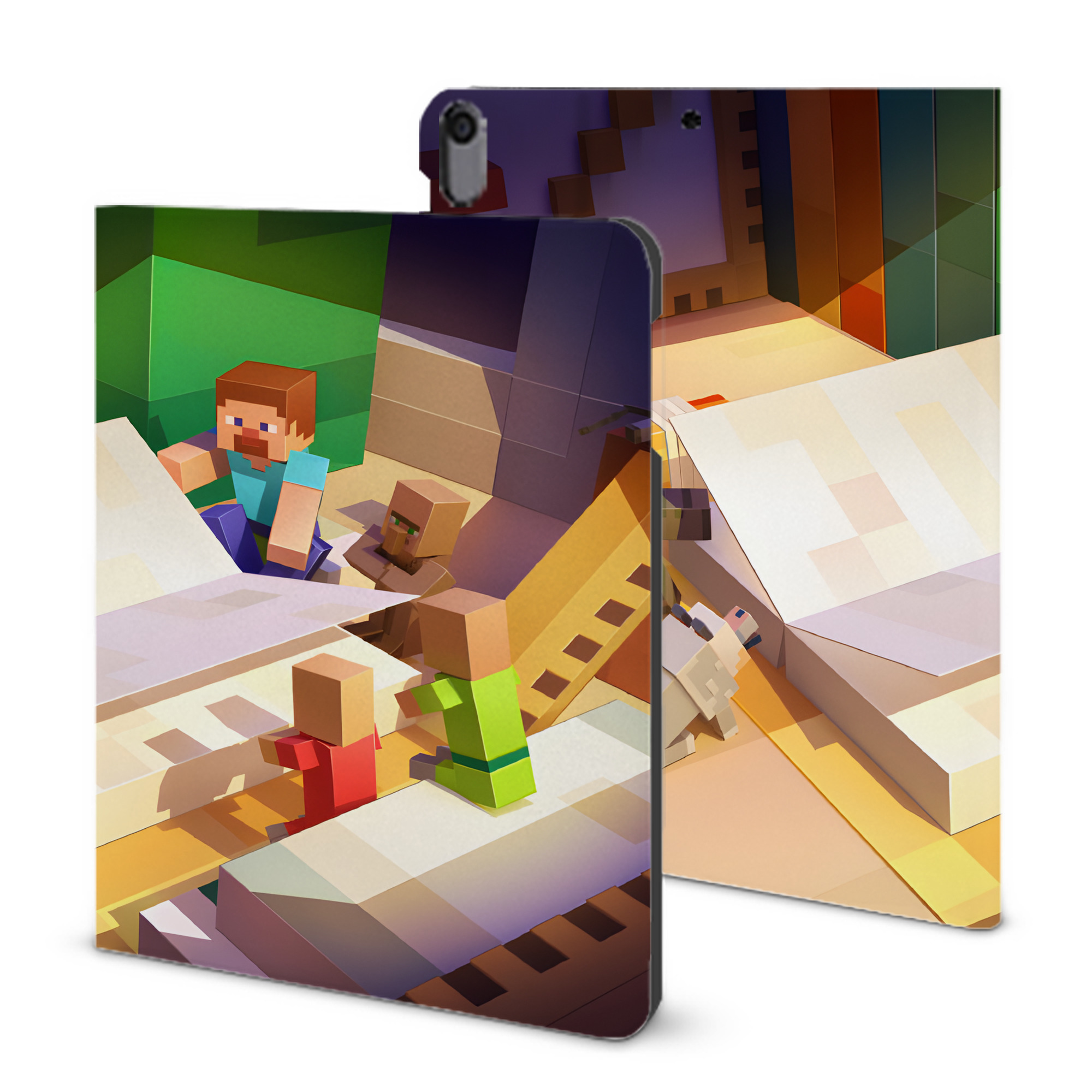 （画像用） マインクラフト ブロックの世界 Minecraft MC Block world IPad ケース ブック型 PUレザー TPU 耐衝撃 軽量 薄型 ペン収納なし 全面保護 IPad 各モデル対応